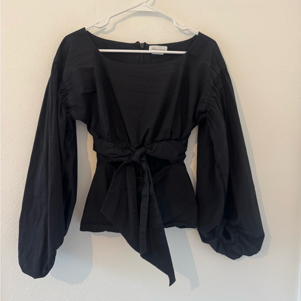 Lovers and Friends Duncan Top Waist Cut Out Balloon Sleeve Front Tie Size XXS